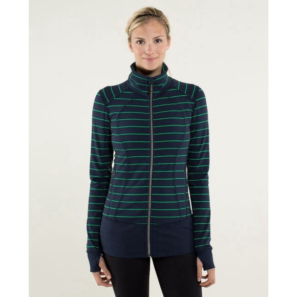Lululemon Nice Asana Jacket. Slalom Stripe Inkwell. Navy Blue/Green.Womens.Sz 6 - Picture 1 of 16